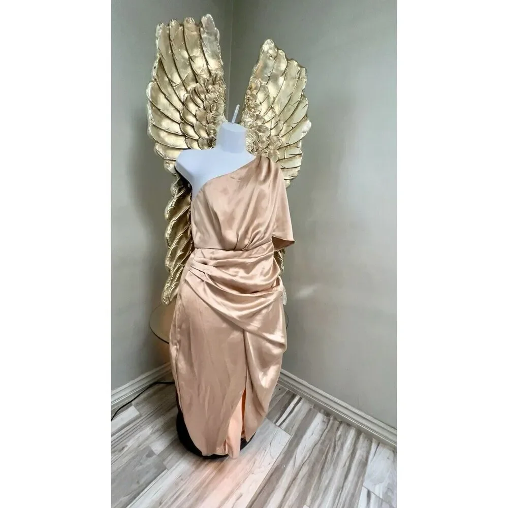 Donnee Par Dieu LIA Champagne One Shoulder Satin Dress, Size Small_5